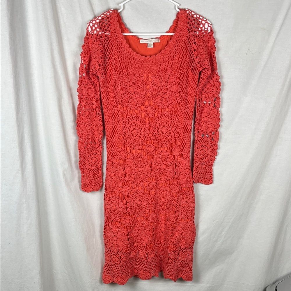 Coral Crochet Long Sleeve Boston Proper Midi Dress
